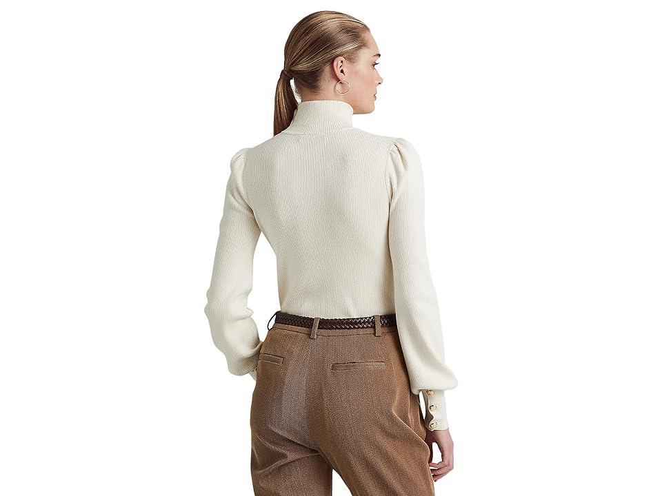 Lauren Ralph Lauren Button-Trim Mock Neck Sweater (Mascarpone Cream) Women's Clothing Product Image