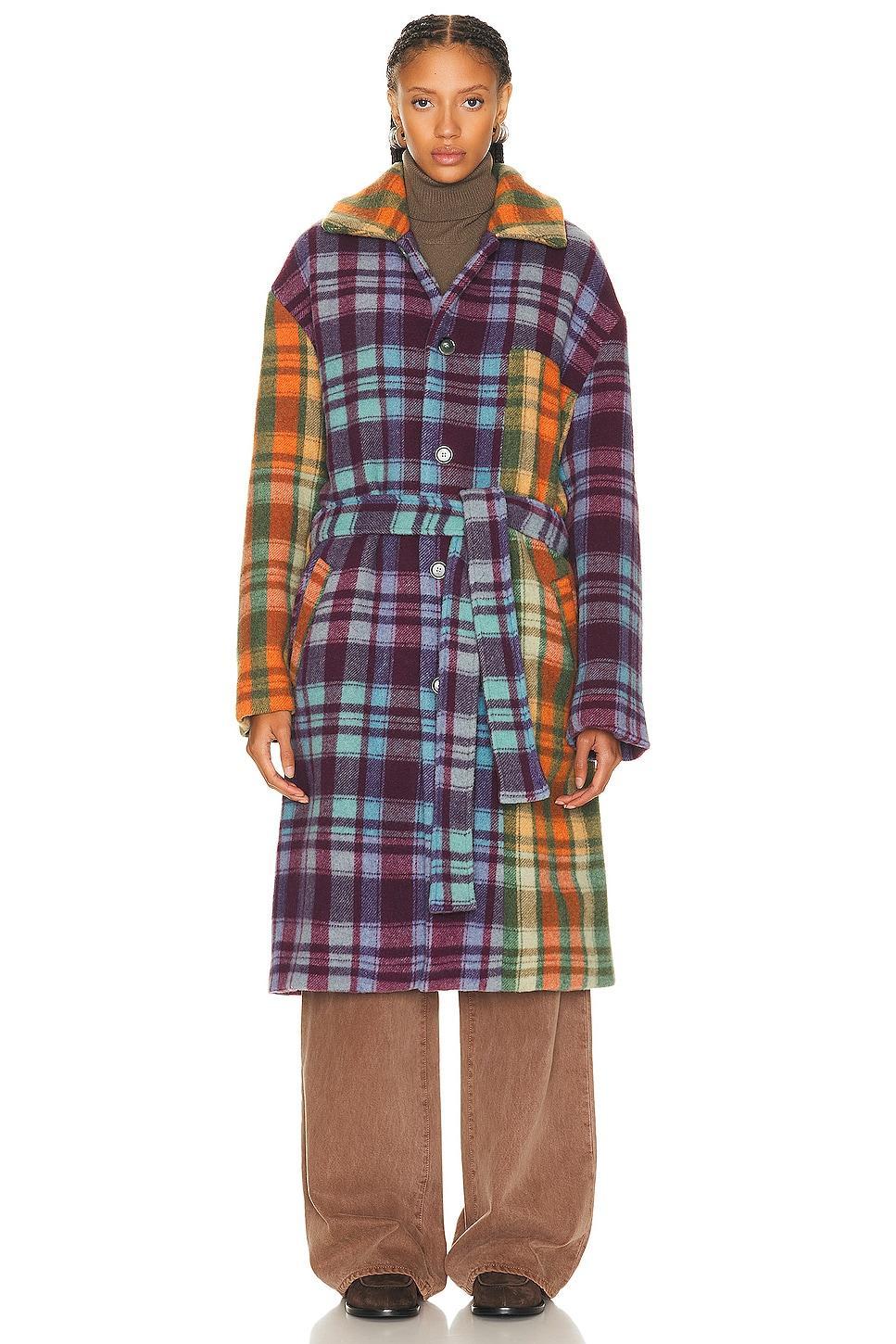 The Elder Statesman Felt Check Patchwork Coat in Purple Product Image