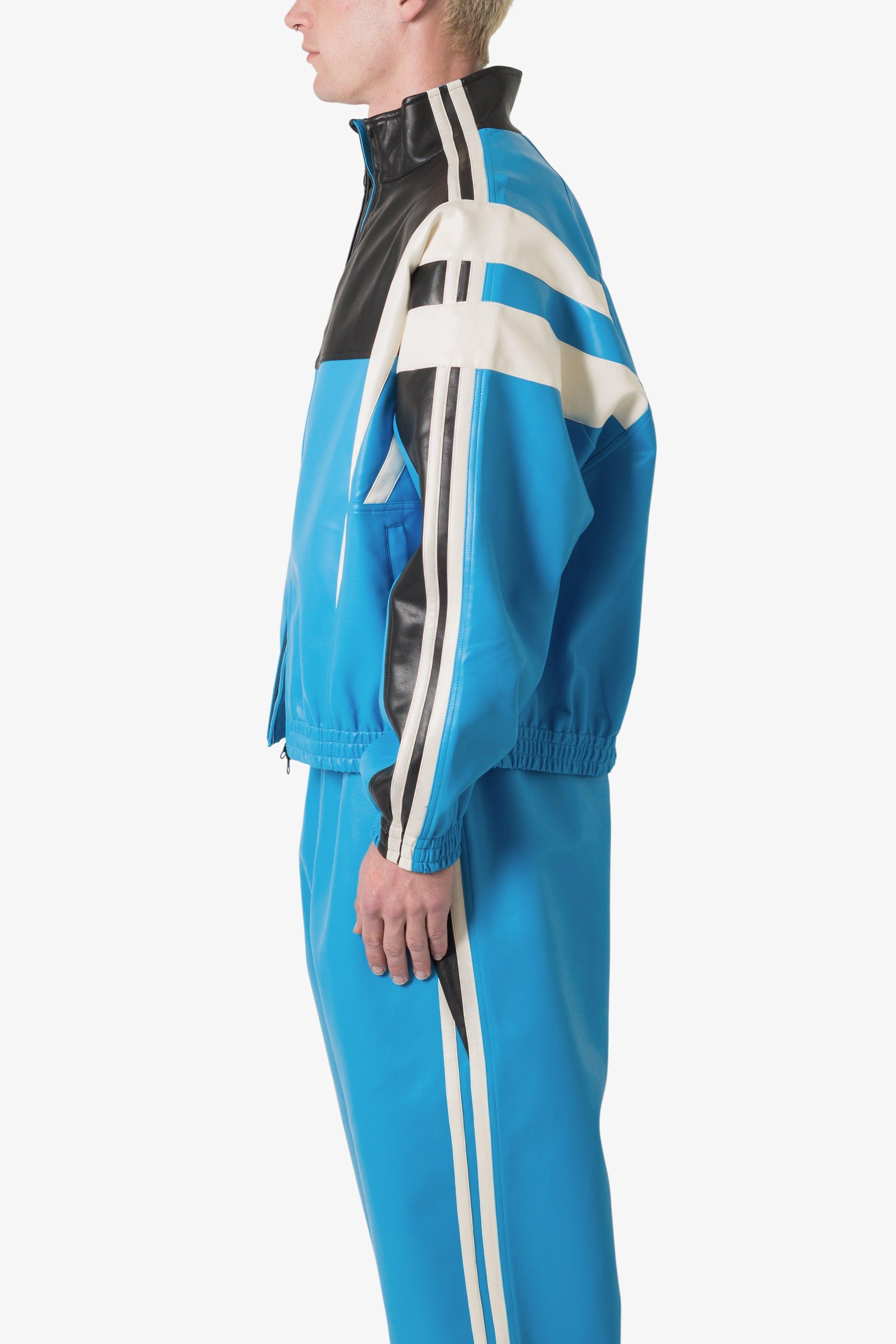 Icon Oversized PU Track Jacket - Blue/Black Product Image