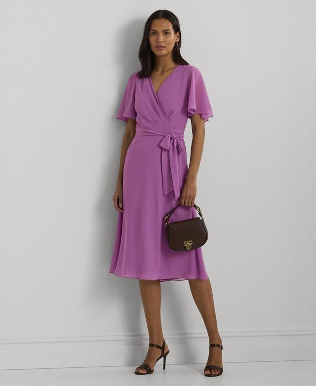 Lauren Ralph Lauren Womens Belted Georgette Dress Product Image