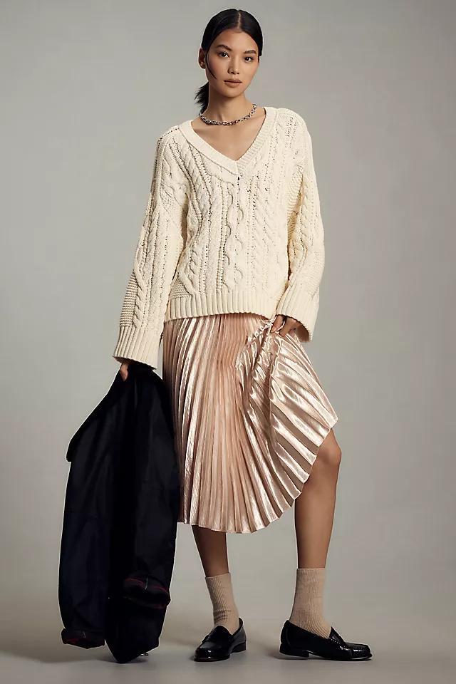 Maeve Wide-Sleeve Cable-Knit Sweater Product Image