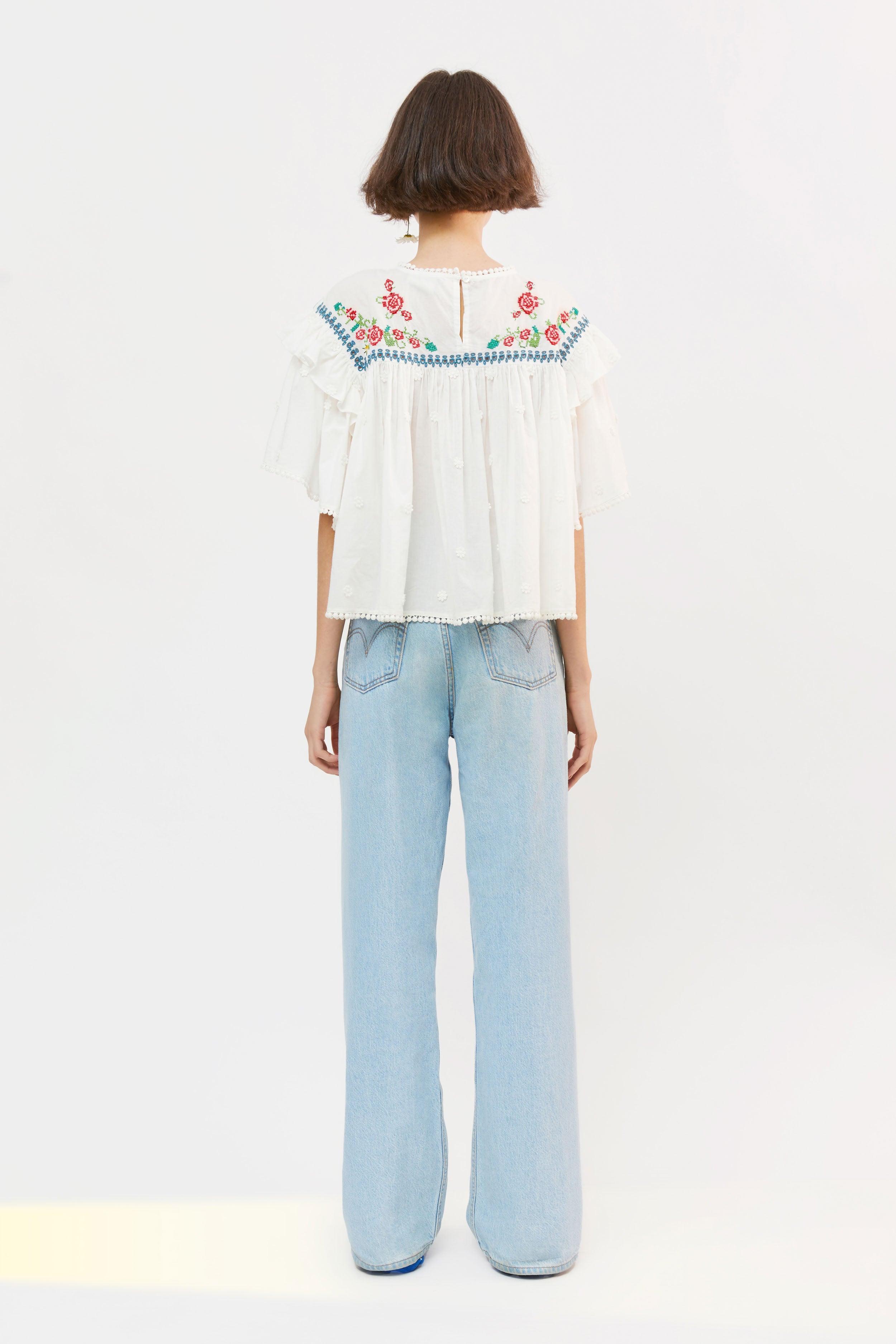 Off-White Cross Stitch Embroidered Blouse, OFF-WHITE / XS Product Image