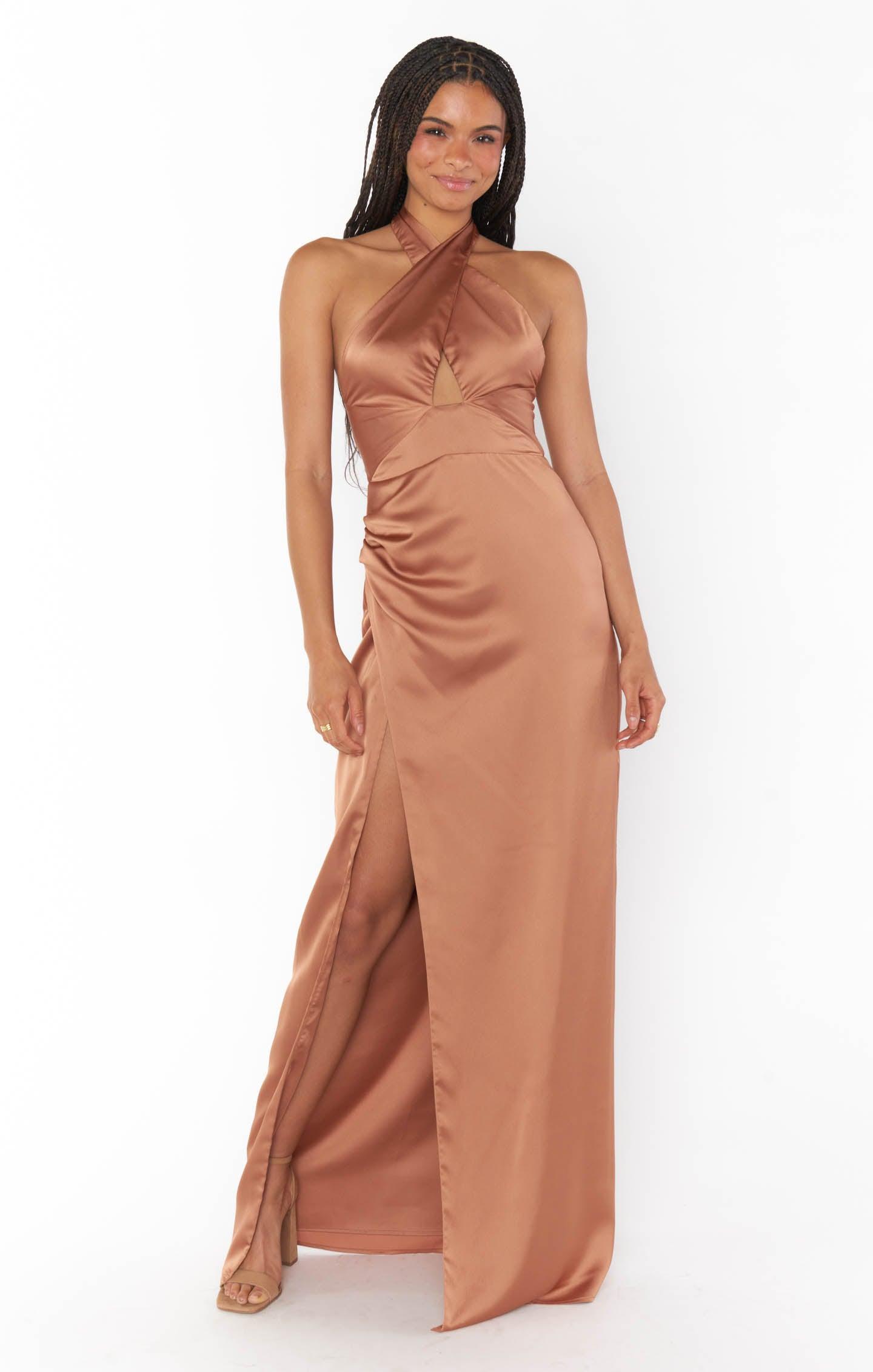 Adele Halter Maxi Dress ~ Copper Luxe Satin Product Image