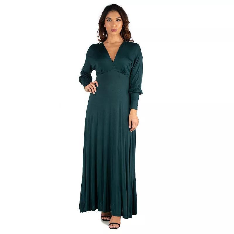 Womens 24seven Comfort Apparel V-Neck Long Sleeve Flared Maxi Dress Black Product Image