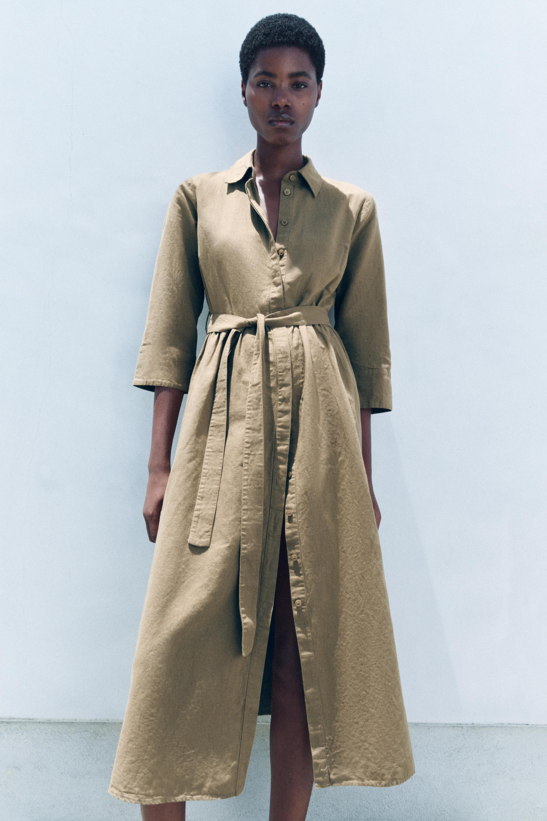 LINEN BLEND MIDI DRESS ZW COLLECTION product image