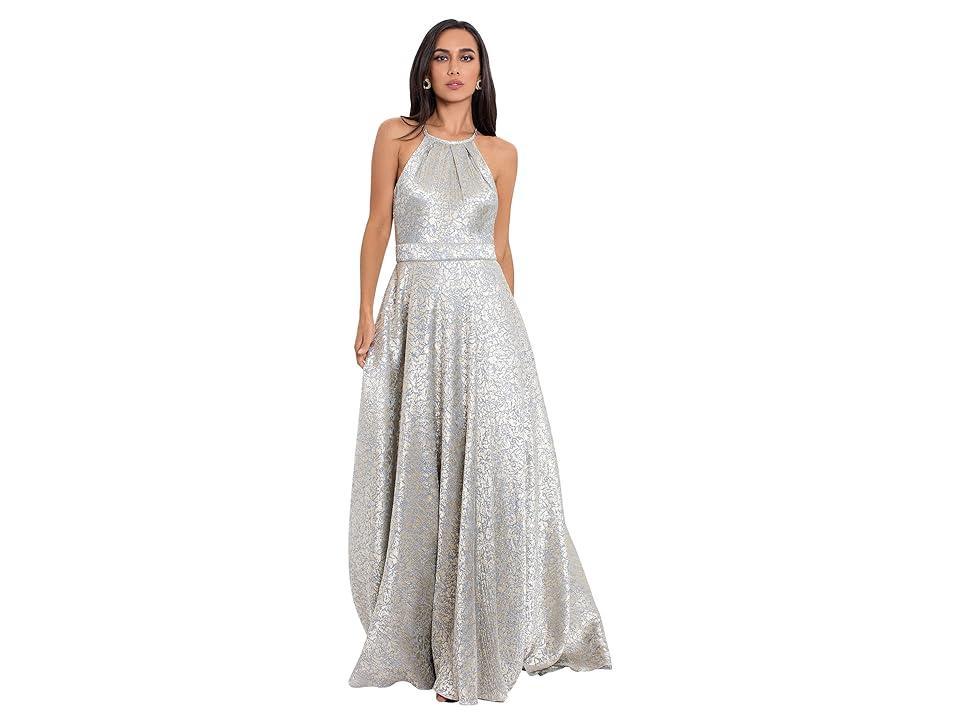 Betsy & Adam Womens Crinkle Foil Ball Gown - Grey Product Image