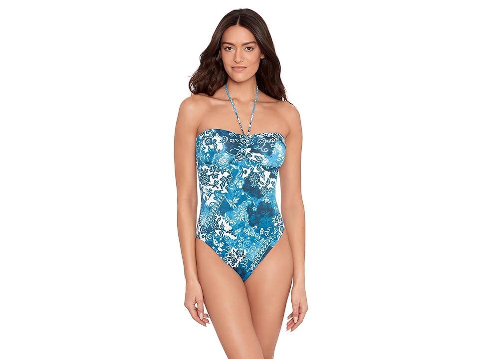 Lauren Ralph Lauren Indigo Patchwork Bandeau Halter One Piece (Multicolor) Women's Swimsuits One Piece Product Image