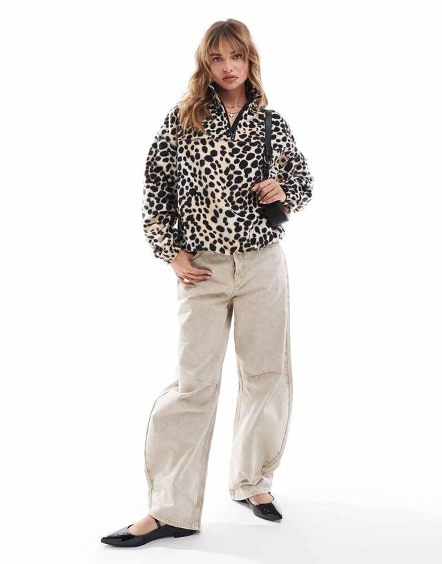 ASOS DESIGN half zip fleece in leopard Product Image