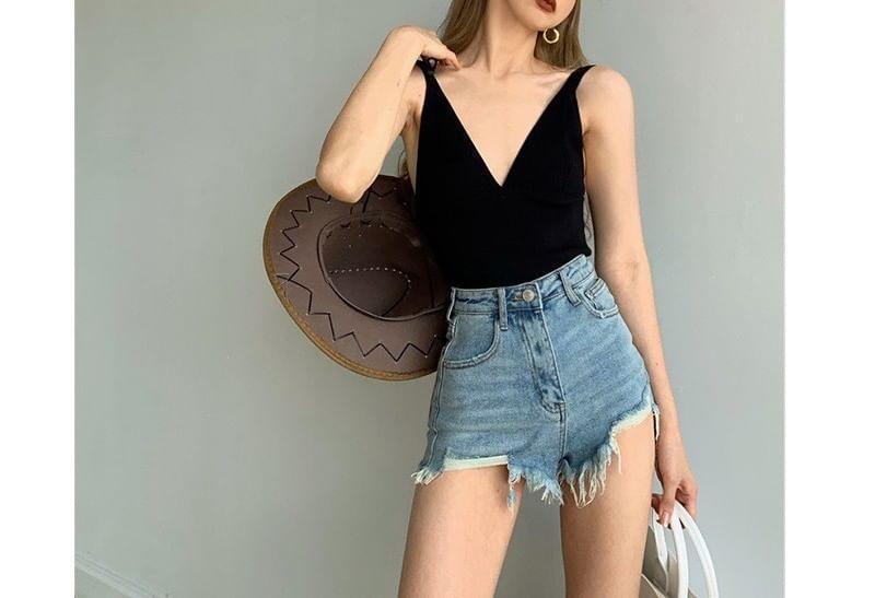 Sleeveless V-Neck Plain Crop Top product image