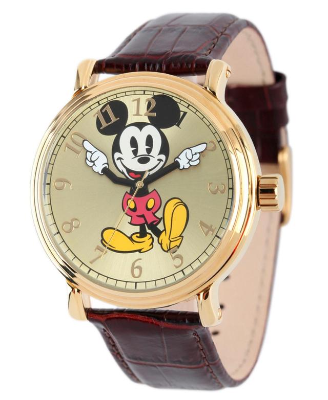 Disneys Mickey Mouse Mens Leather Watch, Brown Product Image