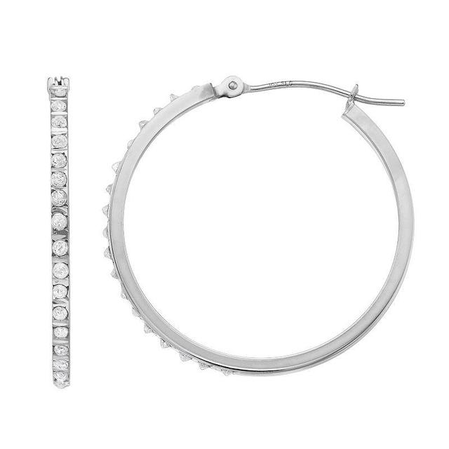 Diamond Fascination 10k White Gold Diamond Accent Hoop Earrings, Womens 10k Whgold Product Image