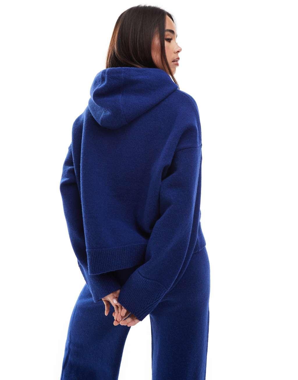 ASOS DESIGN knit compact cropped hoodie in navy - part of a set Product Image