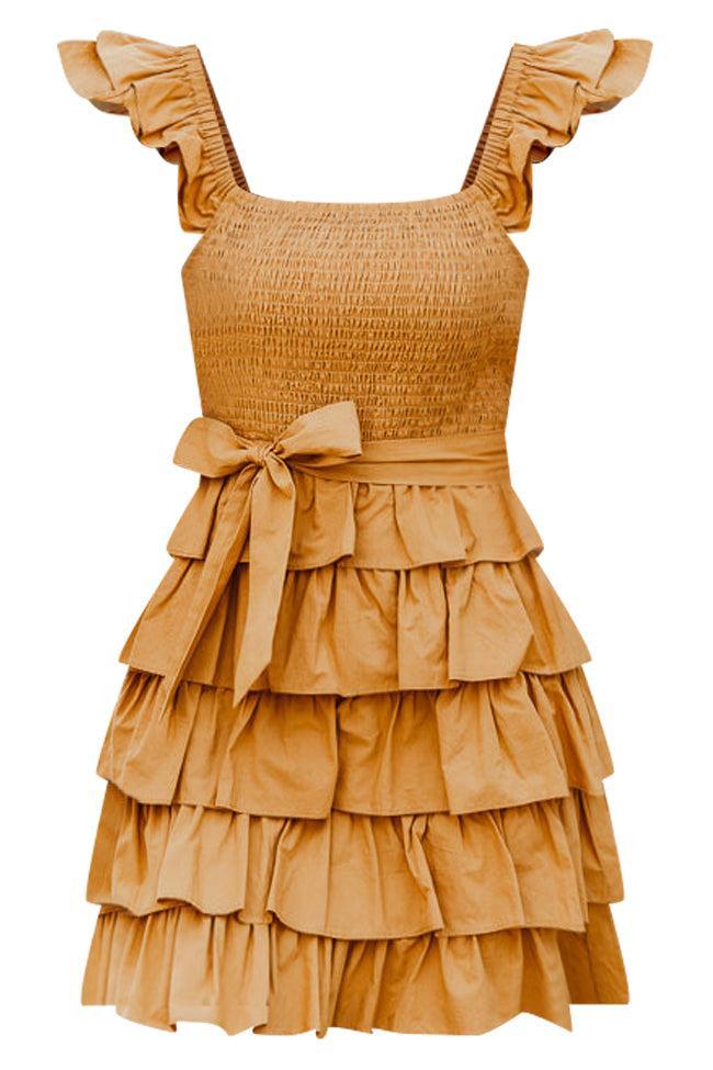 Still Have Time Mustard Tiered Ruffle Belted Mini Dress FINAL SALE Product Image