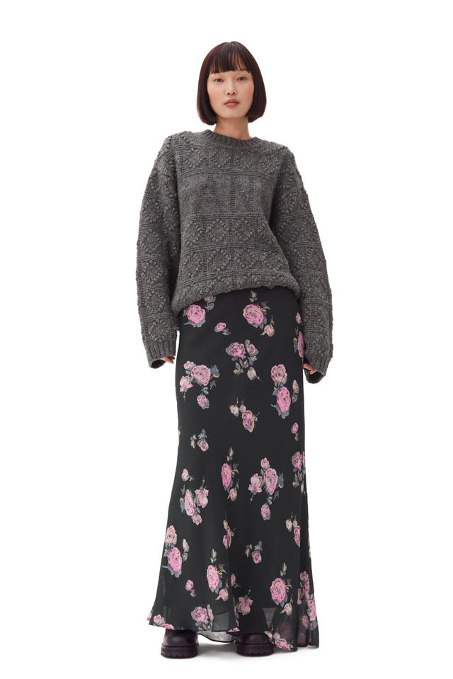 Floral Printed Crepe Maxi Skirt Product Image