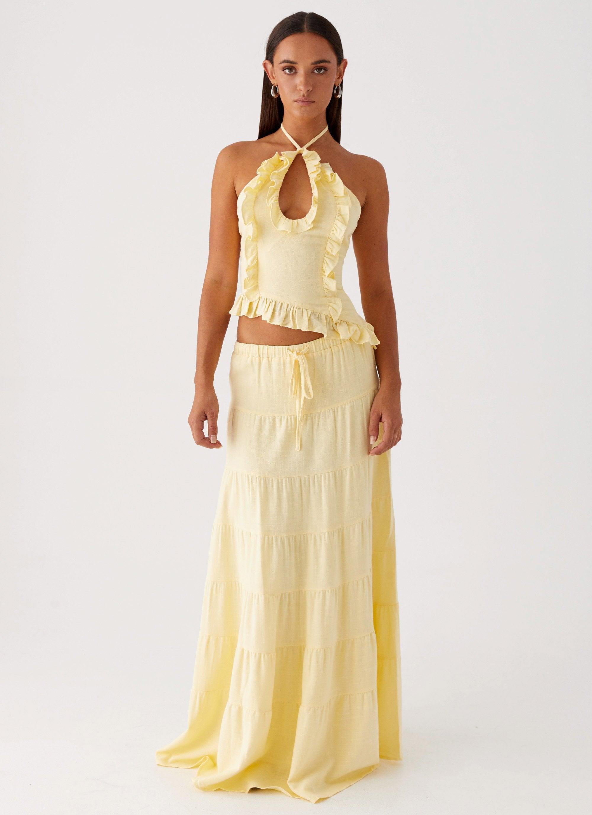 Mariella Linen Maxi Skirt - Yellow Product Image