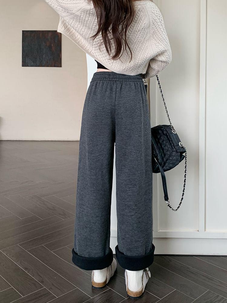 High Waist Plain Wide Leg Pants Product Image