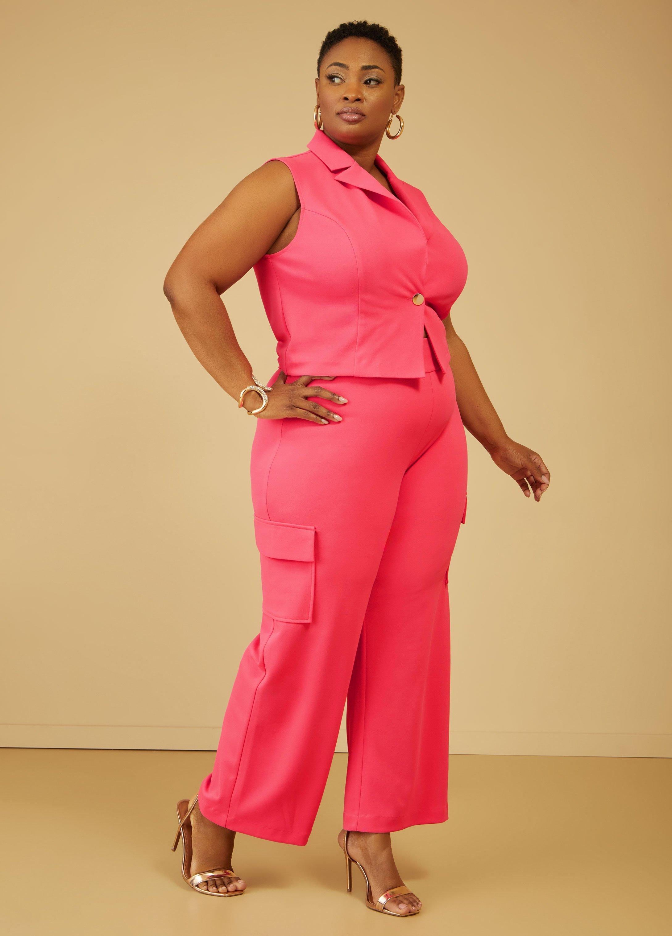 Plus Size Crepe Straight Leg Cargo Pants Ashley Stewart Product Image