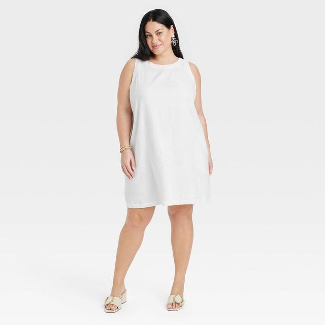 Womens Linen Mini Shift Dress - A New Day White XXL Product Image