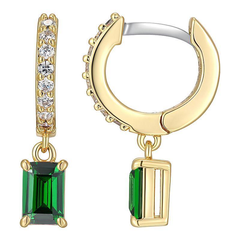 Sarafina Green & Clear Cubic Zirconia Drop Huggie Hoop Earrings, Womens, Gold Tone Product Image