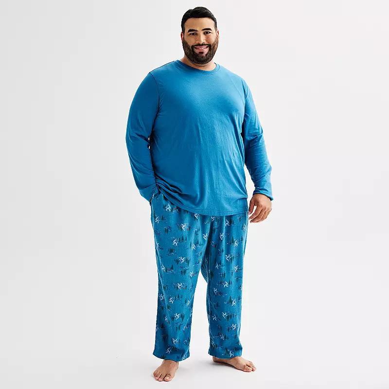 Big & Tall Sonoma Goods For Life 2-pc. Long Sleeve Pajama Top & Flannel Pajama Pant Set, Mens Green Yeti Product Image