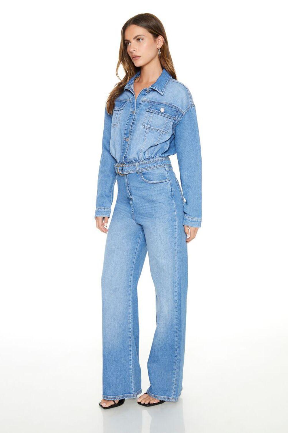 Belted Wide-Leg Denim Jumpsuit | Forever 21 Product Image