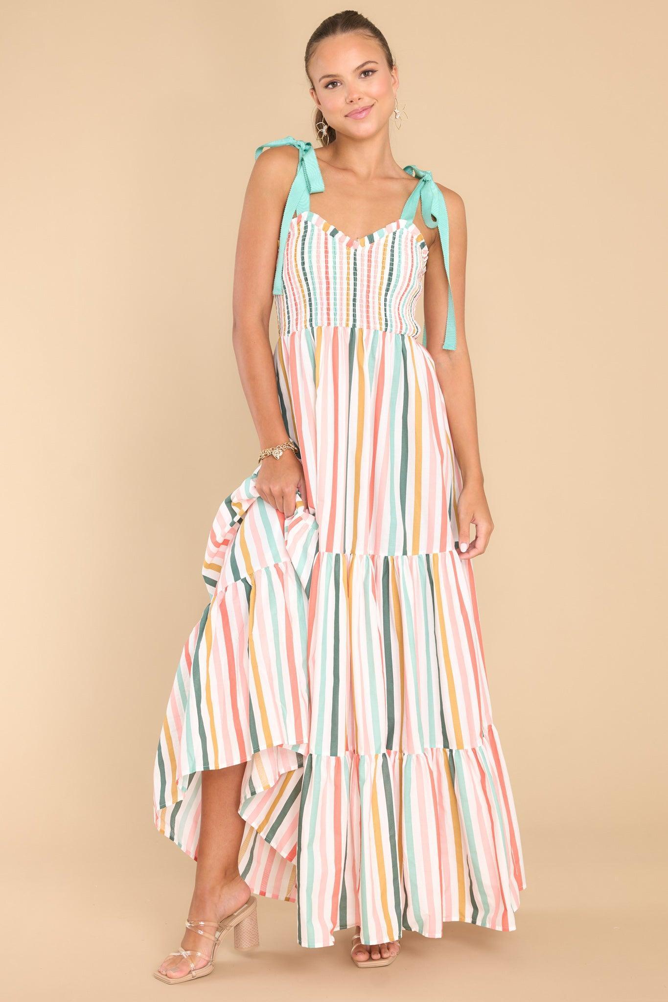 Aura Wishing For You Desert Sage Multi Stripe Maxi Dress Product Image