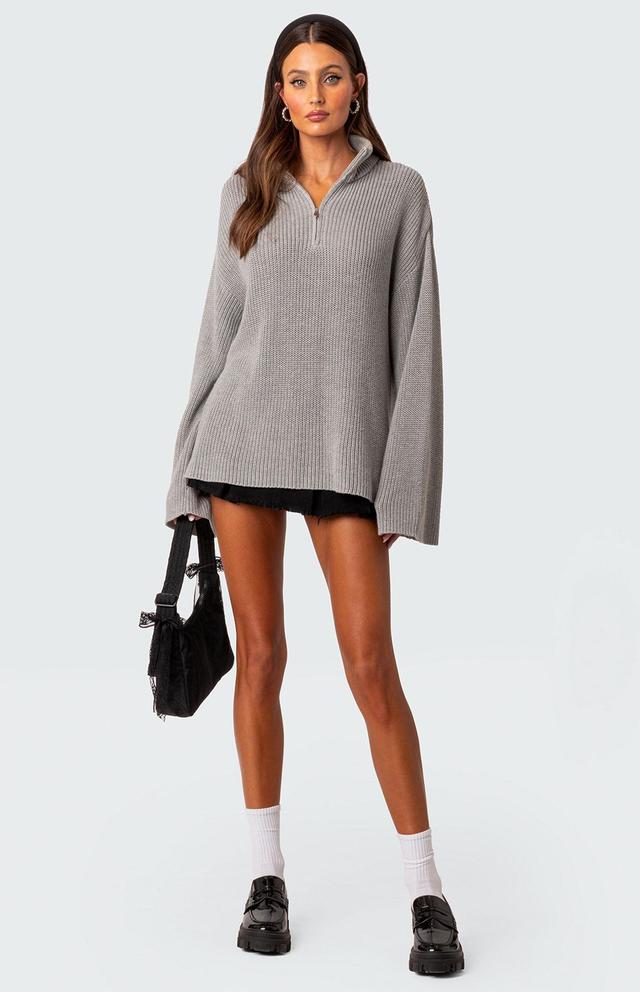 Edikted Women's Amour High Neck Oversized Zip Sweater Product Image