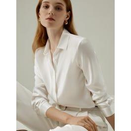 Basic Concealed Placket Women Silk Shirt Product Image