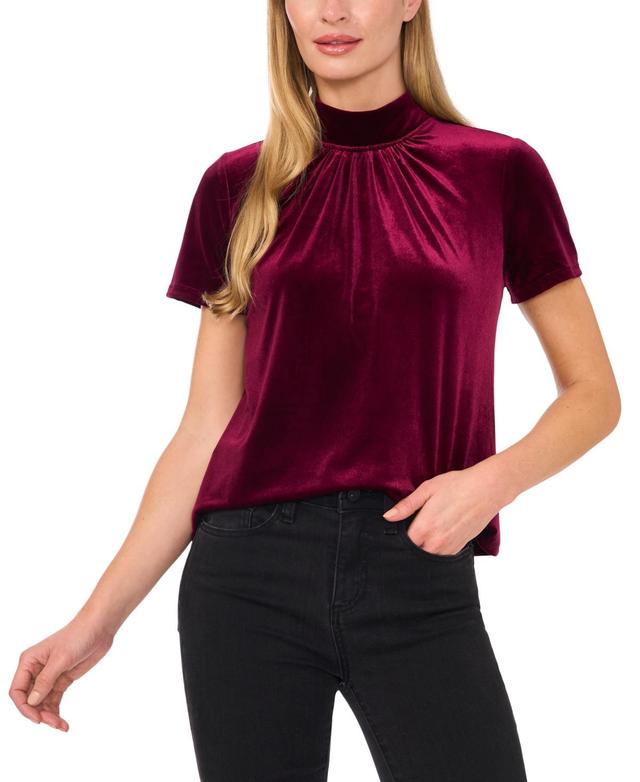 CeCe Womens Velvet Mock-Neck Tie-Back Short-Sleeve Top Product Image