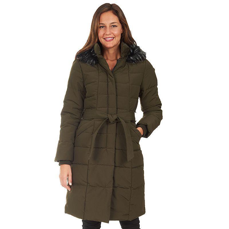 Womens Fleet Street Long Faux Down Quilted Coat Green Product Image