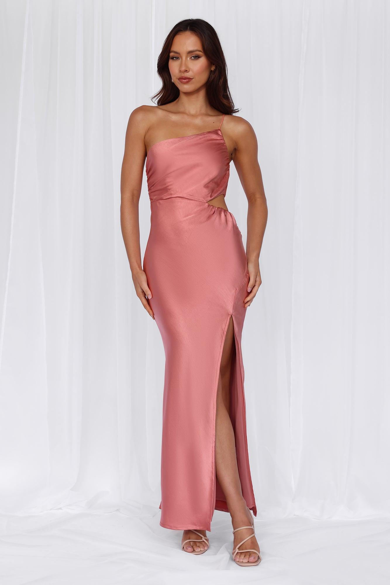 HELLO MOLLY The Opal One Shoulder Satin Maxi Dress Rose Product Image