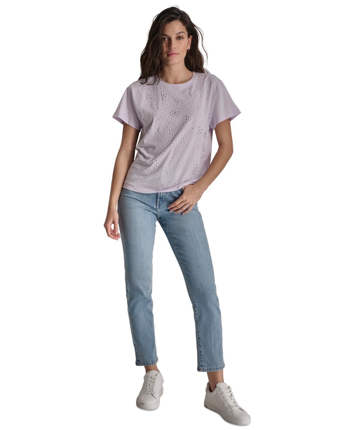 Dkny Jeans Womens Scattered-Dome-Studs Boxy T-Shirt - Wtl - Wht Product Image