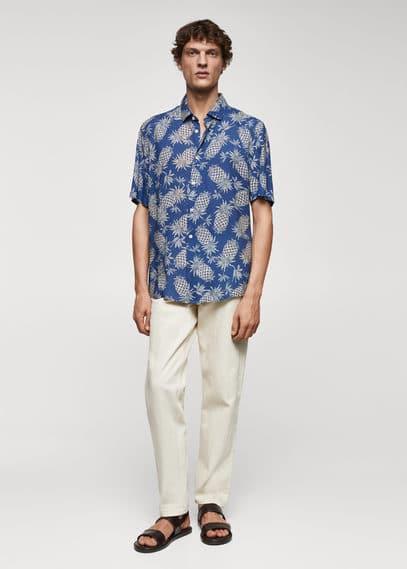 MANGO MAN - Regular-fit pineapple print shirt blueMen Product Image