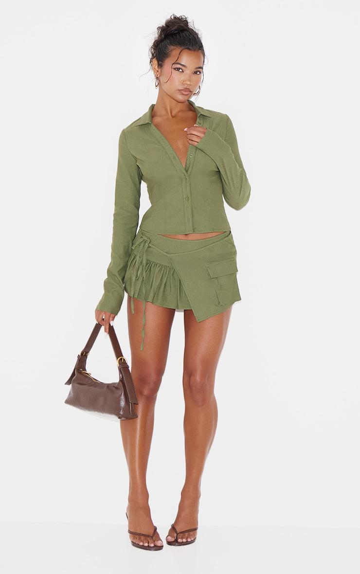 Khaki Woven Frill Detail Cargo Skort Product Image