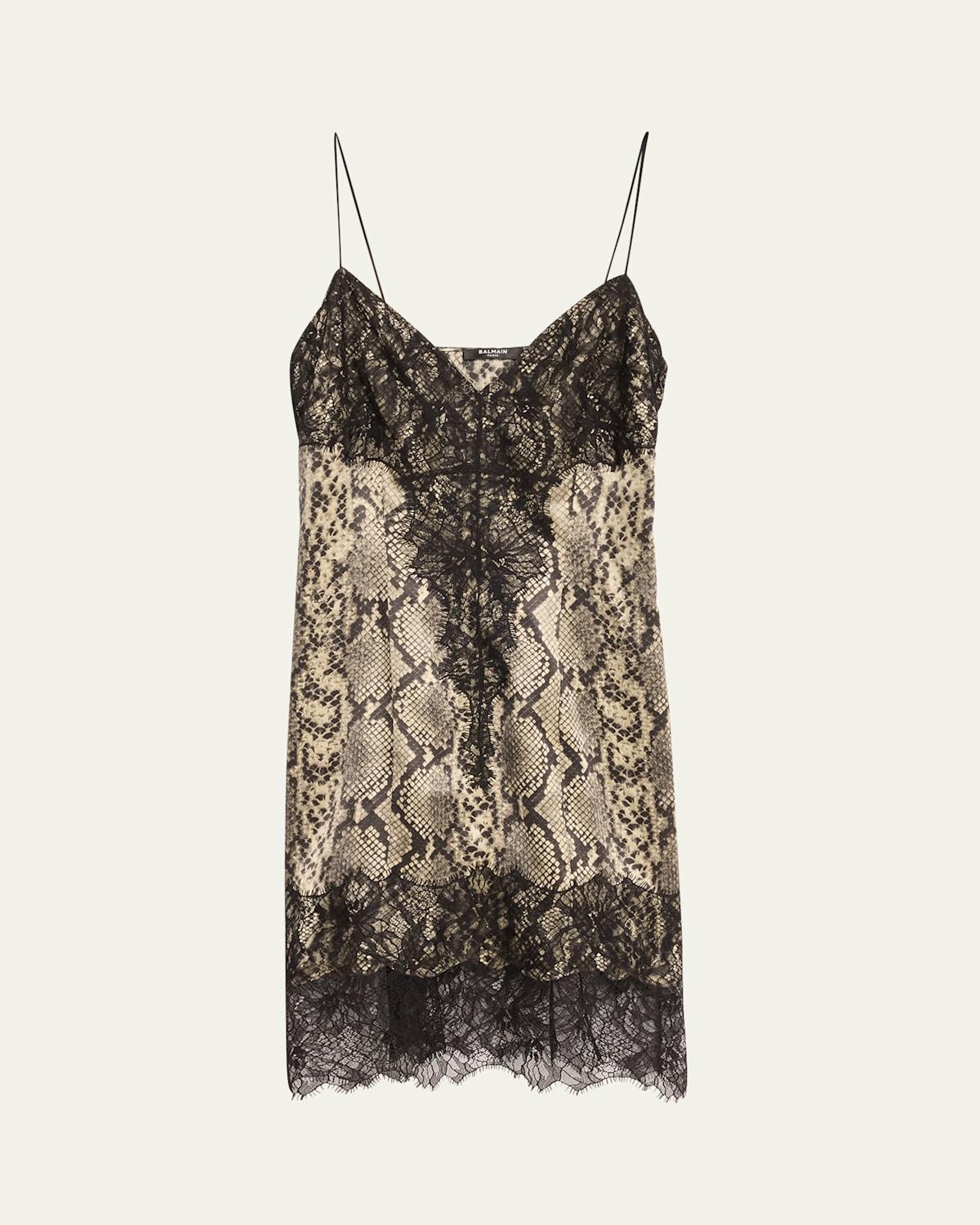 Python Print and Lace Silk Mini Dress Product Image