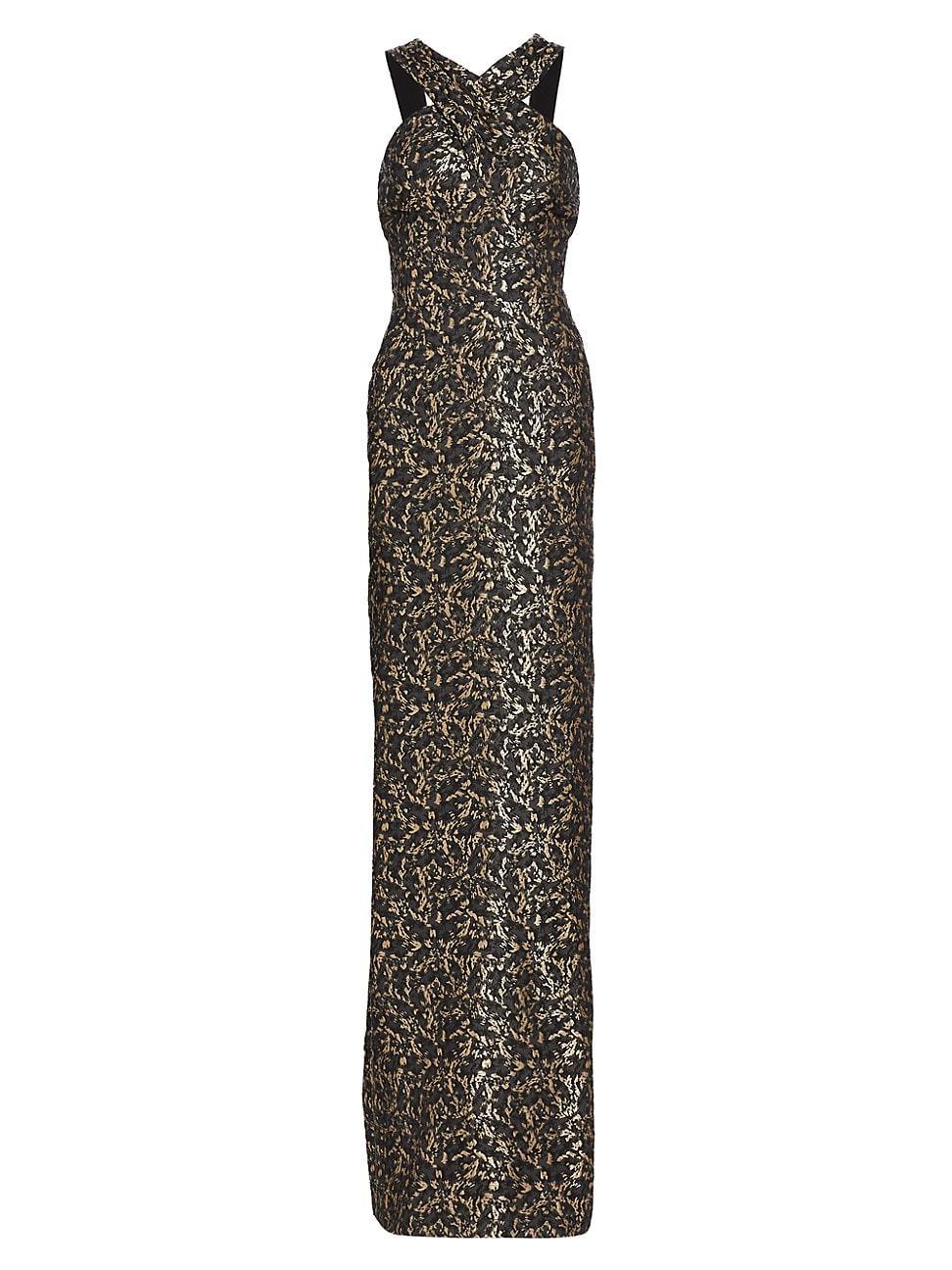 Womens Sleeveless Jacquard Column Gown Product Image