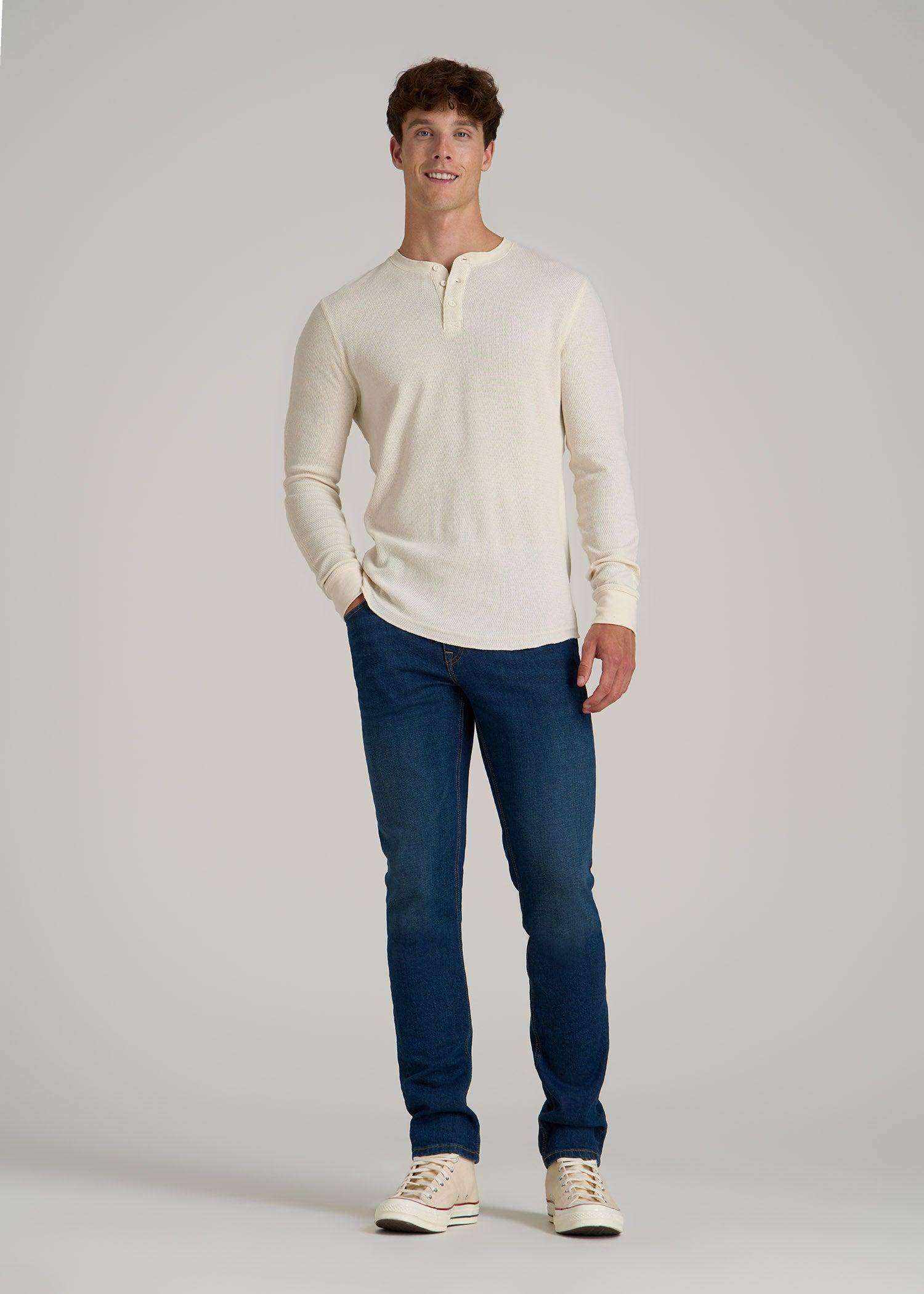 Double Honeycomb Thermal Long-Sleeve Henley Shirt for Tall Men in White Alyssum Male Product Image