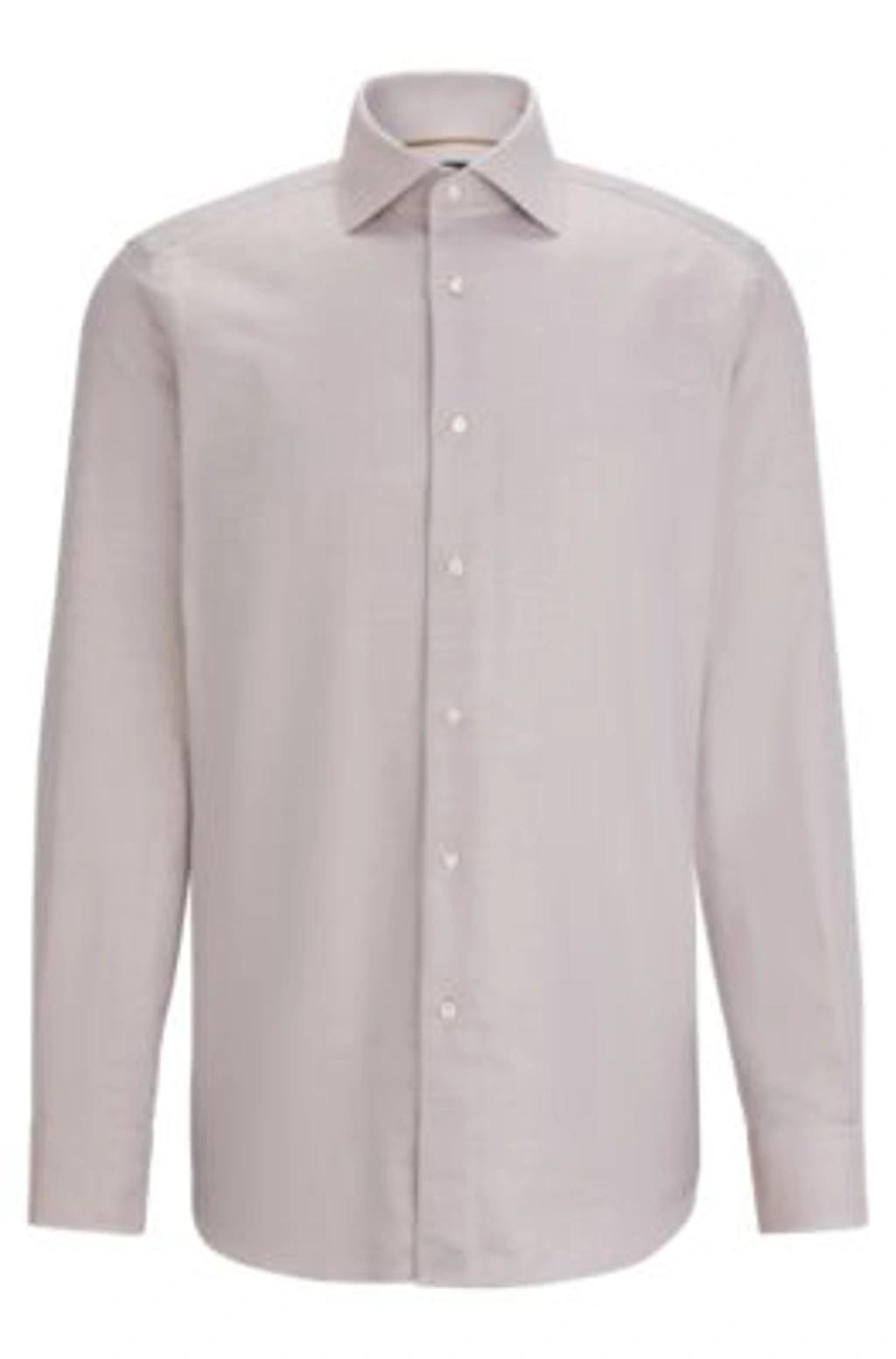 HUGO BOSS Regular-fit Long-sleeved Shirt In Cotton Dobby In Brown Product Image