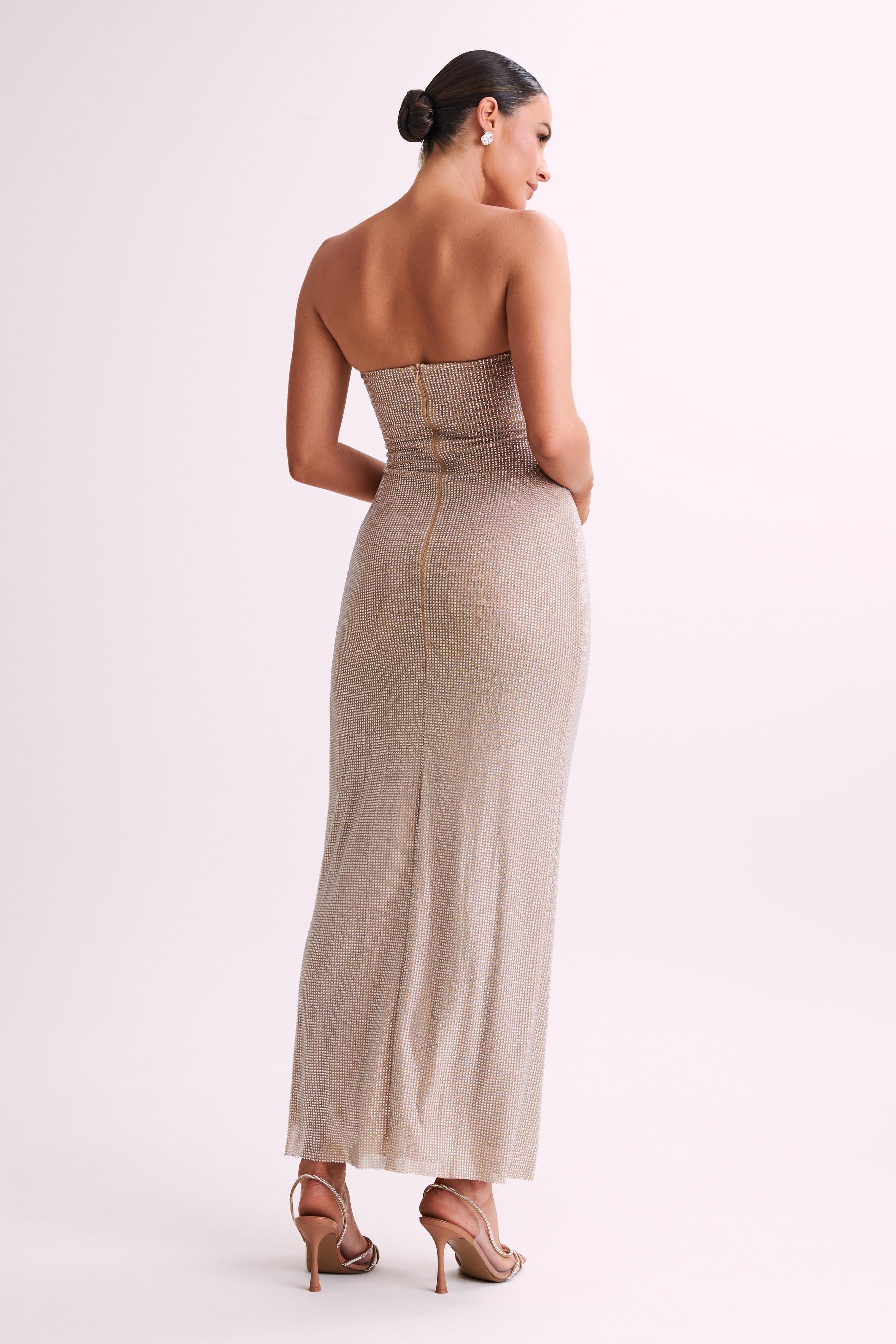 Stassie Strapless Rose Diamante Maxi Dress - Nude Product Image