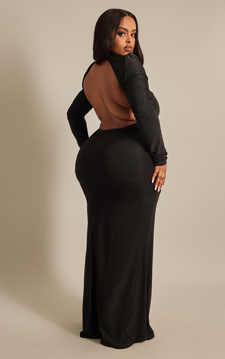 Plus Black Slinky High Neck Backless Maxi Dress Product Image