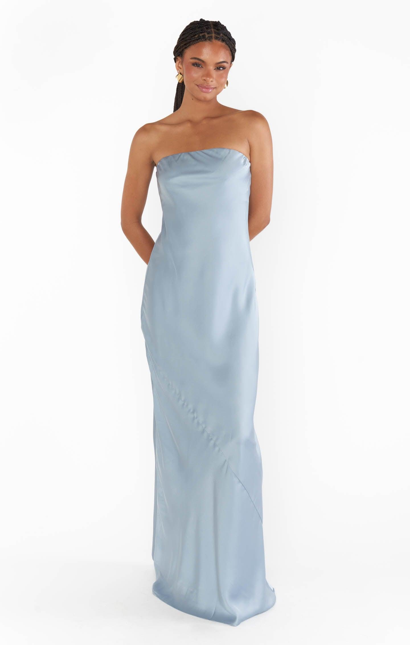 Taylor Tube Maxi Dress ~ Steel Blue Luxe Satin Product Image