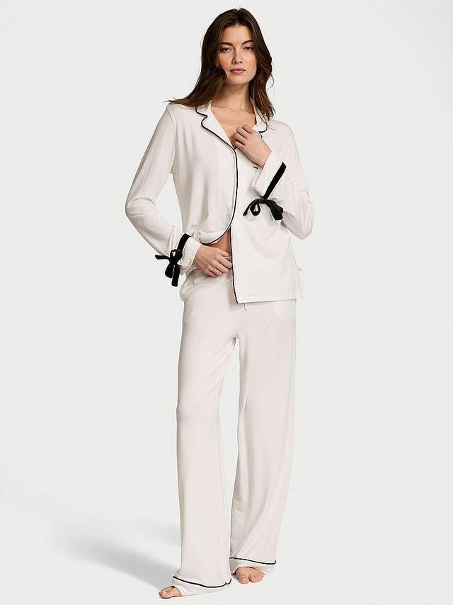 Modal Soft Velvet-Trim Long Pajama Set Product Image