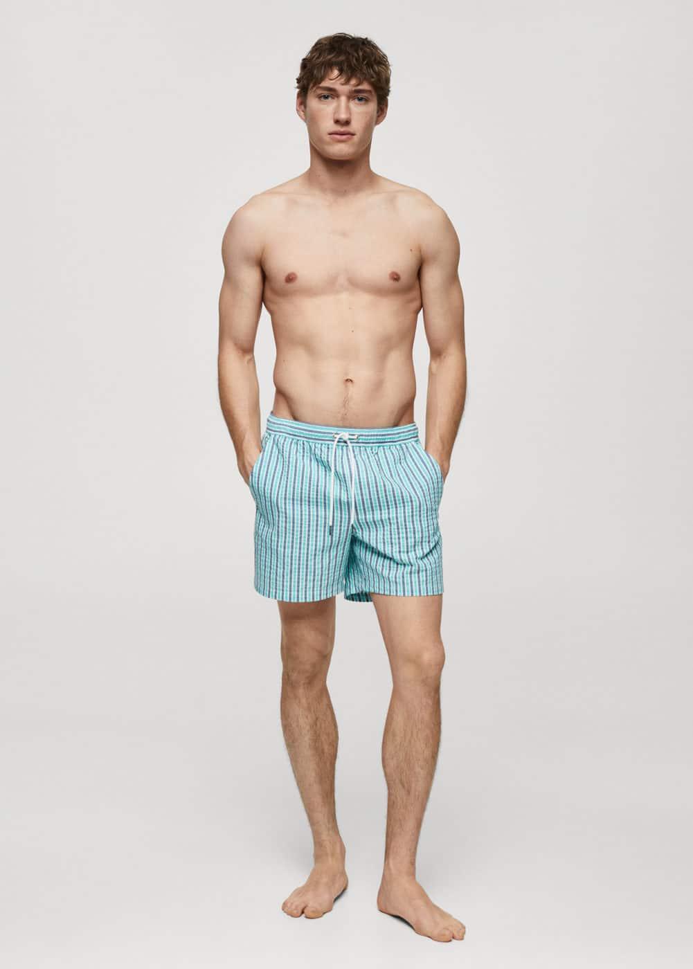 MANGO MAN - Striped lace print swimsuit sky blueMen Product Image