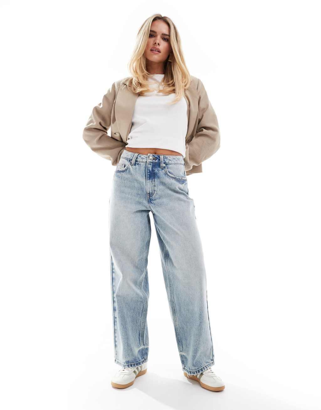 Miss Selfridge Petite baggy jeans in blue acid wash Product Image