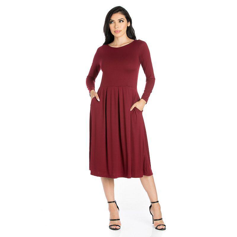 Womens 24Seven Comfort Apparel Long Sleeve Fit & Flare Dress with Pockets Product Image