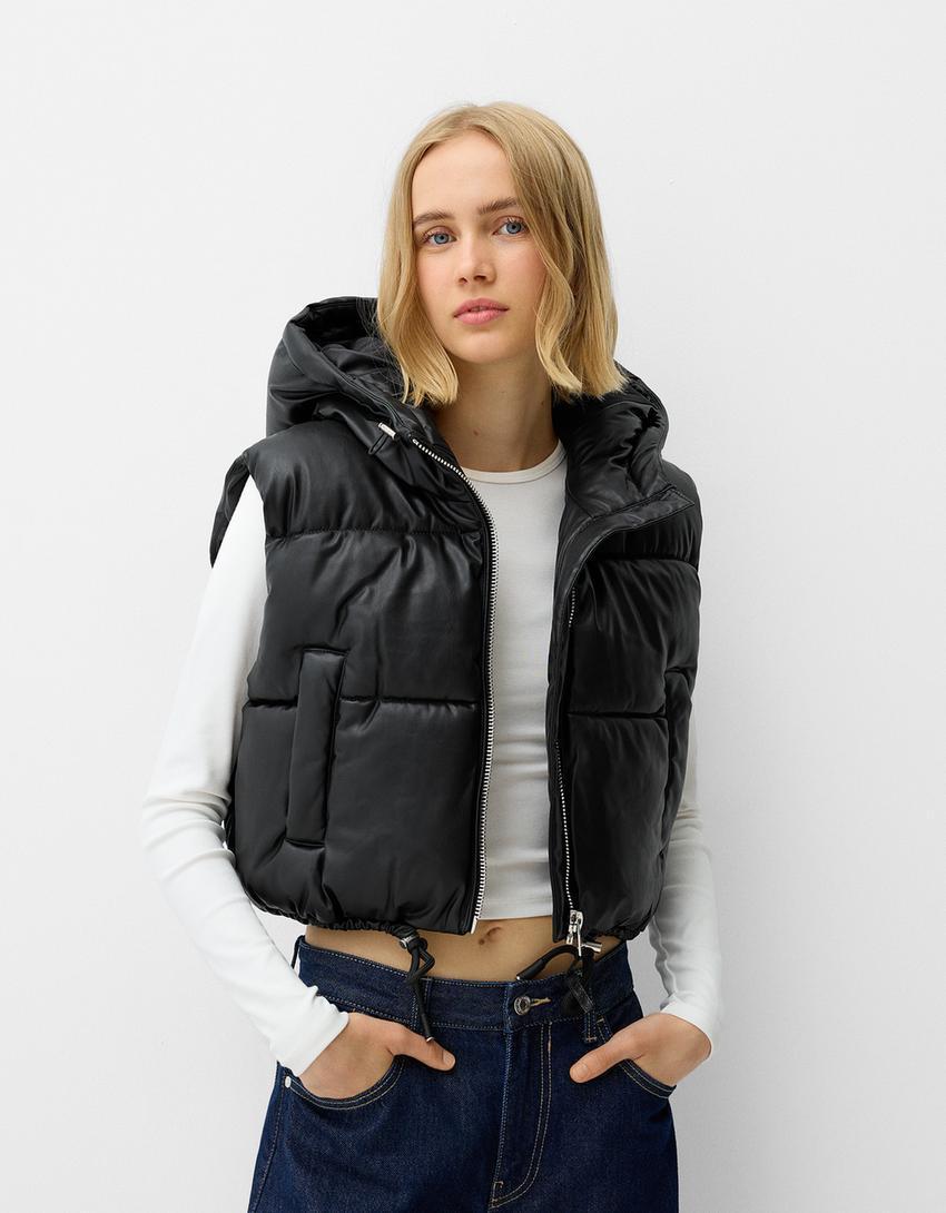 Faux leather vest with hood product image