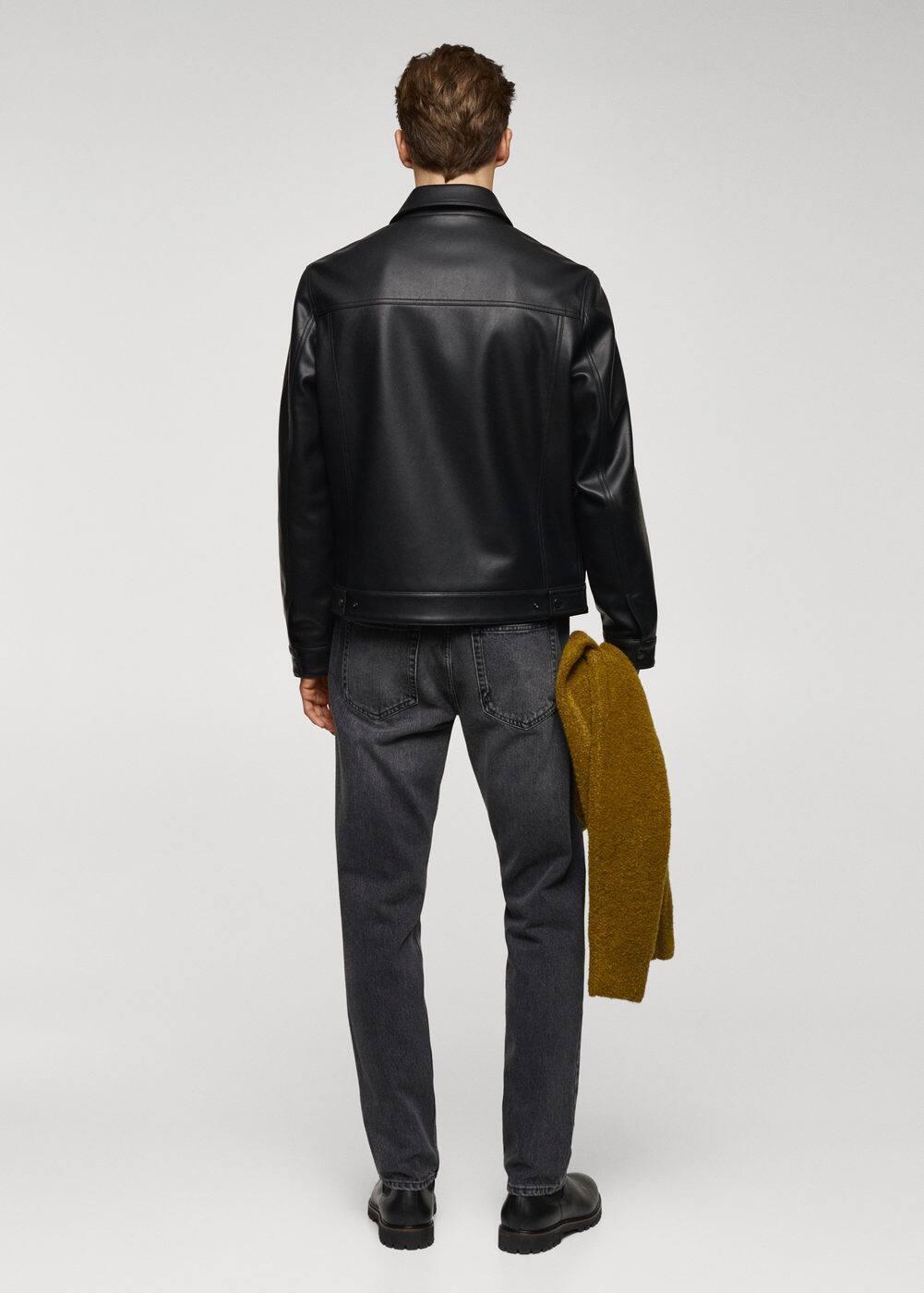 MANGO MAN - Faux leather jacket with pockets blackMen Product Image