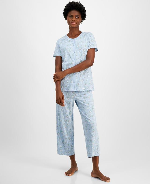 Charter Club Womens 2-Pc. Cotton Printed Cropped Pajamas Set, Created for Macys Product Image