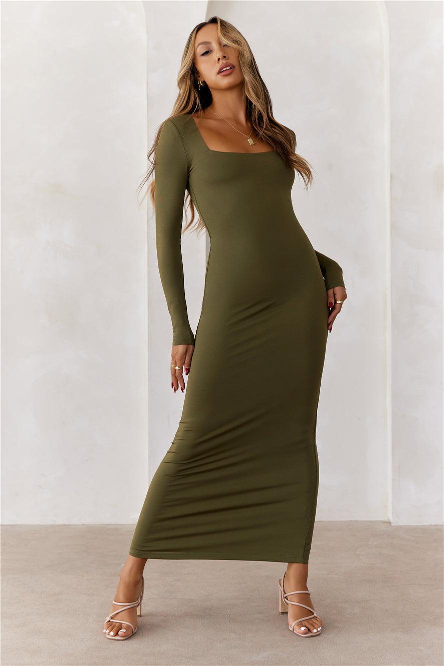 HELLO MOLLY BASE Embrace Shape Long Sleeve Maxi Dress Army Product Image