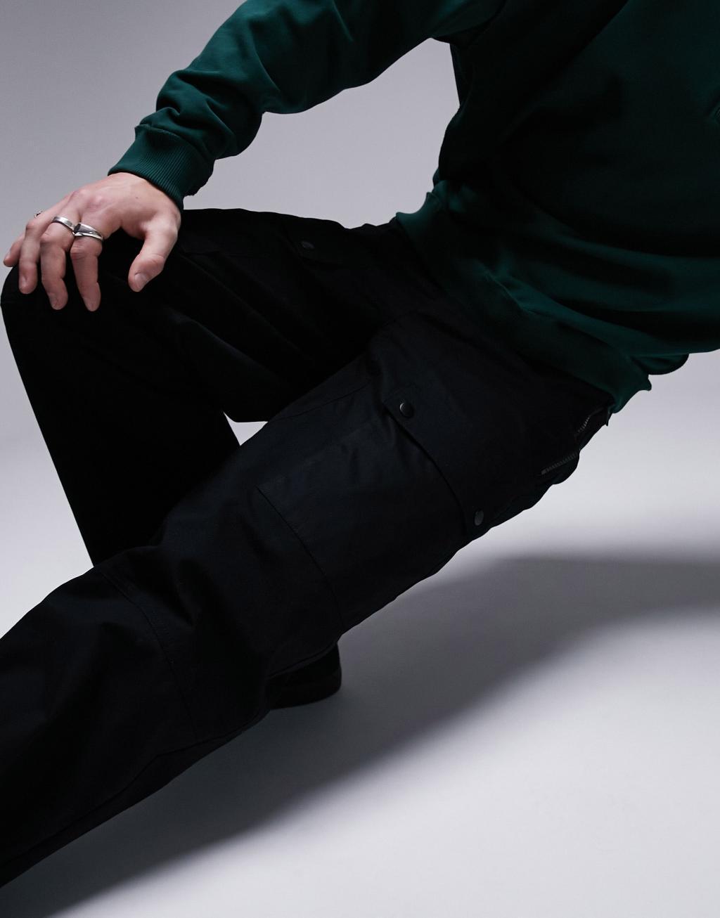 Topman belted cargo pants in black Product Image